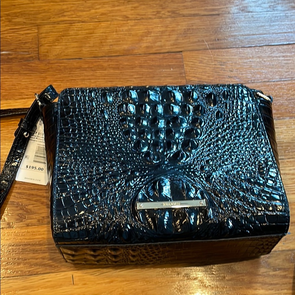 Brahmin Black Crossbody Bag with Croc Texture